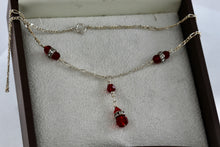 Load image into Gallery viewer, Sterling Silver CZ Diamonds Red Glass Beads Dangle Drop 16" Necklace