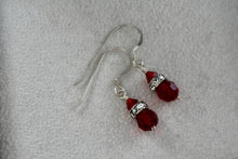 Load image into Gallery viewer, Sterling Silver CZ Diamonds Red Glass Beads Dangle Hook Earrings