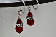 Load image into Gallery viewer, Sterling Silver CZ Diamonds Red Glass Beads Dangle Hook Earrings