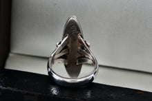 Load image into Gallery viewer, Native American Zuni Elongated Oval Turquoise Pearl Onyx Inlay Ring Size 6.5