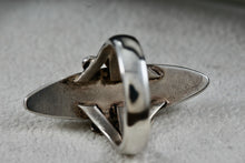 Load image into Gallery viewer, Native American Zuni Elongated Oval Turquoise Pearl Onyx Inlay Ring Size 6.5
