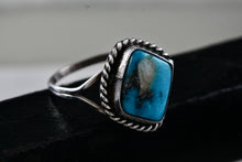 Load image into Gallery viewer, Native American Silver Square Diamond Turquoise Polished Stone Handmade Ring Size 6.5