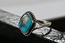 Load image into Gallery viewer, Native American Silver Square Diamond Turquoise Polished Stone Handmade Ring Size 6.5