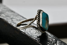 Load image into Gallery viewer, Native American Silver Square Diamond Turquoise Polished Stone Handmade Ring Size 6.5