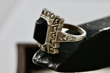 Load image into Gallery viewer, Vintage Uncas Sterling Silver Rhinestone Black Onyx Signet RIng Sing 4