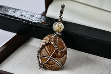 Load image into Gallery viewer, Silver Wire Wrap Oval Jasper Rose Bead Pendant