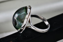 Load image into Gallery viewer, Sterling Silver Art Deco Large Oval Acrylic Ocean Wave Ring Dome Glass Ring Size 9