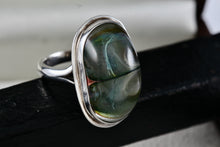 Load image into Gallery viewer, Sterling Silver Art Deco Large Oval Acrylic Ocean Wave Ring Dome Glass Ring Size 9