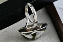 Load image into Gallery viewer, Sterling Silver Art Deco Large Oval Acrylic Ocean Wave Ring Dome Glass Ring Size 9