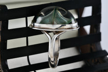 Load image into Gallery viewer, Sterling Silver Art Deco Large Oval Acrylic Ocean Wave Ring Dome Glass Ring Size 9