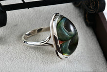 Load image into Gallery viewer, Sterling Silver Art Deco Large Oval Acrylic Ocean Wave Ring Dome Glass Ring Size 9