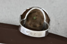Load image into Gallery viewer, RVT Navajo Native American Vintage Silver Green Jade Bead Round Shield Dome Ring Size 9.5