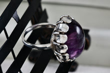 Load image into Gallery viewer, Vintage Silver Art Deco Large Oval Purple Amethyst Ring Size 8