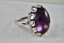 Load image into Gallery viewer, Vintage Silver Art Deco Large Oval Purple Amethyst Ring Size 8