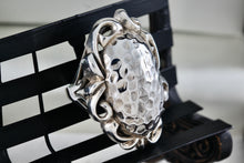 Load image into Gallery viewer, Sterling Silver Large Hammered Oval Dome Scroll Accent Ring Size 7