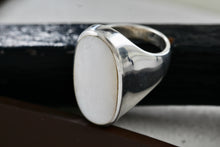 Load image into Gallery viewer, Sterling Silver Elongated Oval Pearl Inlay Signet Ring Size 6.5