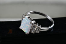 Load image into Gallery viewer, Sterling Silver Emerald Cushion Cut Opal CZ Diamonds Ring Size 7