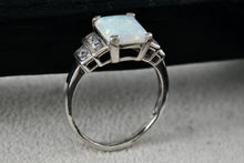 Load image into Gallery viewer, Sterling Silver Emerald Cushion Cut Opal CZ Diamonds Ring Size 7