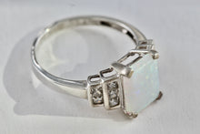 Load image into Gallery viewer, Sterling Silver Emerald Cushion Cut Opal CZ Diamonds Ring Size 7