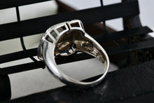 Load image into Gallery viewer, Sterling Silver Square Rhinestone Pearl Inlay Signet Ring Size 8.5