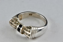 Load image into Gallery viewer, Sterling Silver Black Enamel Rhinestone Ribbon Bow Ring Size 5.5