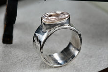 Load image into Gallery viewer, Signed Silver & 14K Gold Hammered Signet Floral Etched Wide Band Ring Size 7