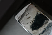 Load image into Gallery viewer, Signed Silver & 14K Gold Hammered Signet Floral Etched Wide Band Ring Size 7