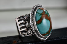 Load image into Gallery viewer, Large Fashion Oval Turquoise Costume Silver-Plated Copper Ring Size 6.5