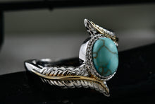 Load image into Gallery viewer, Native American Costume Silver & Gold Tone Turquoise Feather Ring Size 9.5