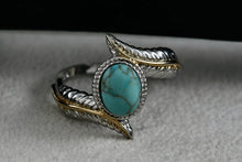 Load image into Gallery viewer, Native American Costume Silver & Gold Tone Turquoise Feather Ring Size 9.5
