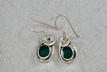 Load image into Gallery viewer, Sterling Silver Dangle Green Enamel Oval Teardrop 1" Earrings