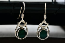Load image into Gallery viewer, Sterling Silver Dangle Green Enamel Oval Teardrop 1" Earrings