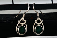 Load image into Gallery viewer, Sterling Silver Dangle Green Enamel Oval Teardrop 1" Earrings