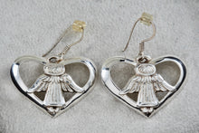 Load image into Gallery viewer, Vintage Sterling Silver Angel Wings Heart Dangling Hook Earrings