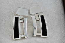 Load image into Gallery viewer, Sterling Silver Black Enamel Heavy Swinging Hinged Earrings