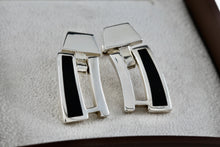 Load image into Gallery viewer, Sterling Silver Black Enamel Heavy Swinging Hinged Earrings