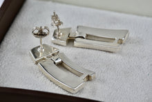 Load image into Gallery viewer, Sterling Silver Black Enamel Heavy Swinging Hinged Earrings