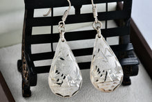 Load image into Gallery viewer, Hecho En Mexico Silver Large Dangle Teardrop Island Themed Etched Earrings