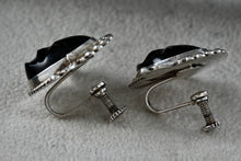 Load image into Gallery viewer, Vintage Silver Mexico Black Onyx Carved Masked Clip-On Screw-Back Earrings