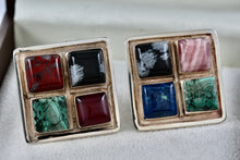 Load image into Gallery viewer, Sterling Silver Men's Hand Made Square Polished Gemstones Cufflinks
