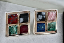 Load image into Gallery viewer, Sterling Silver Men's Hand Made Square Polished Gemstones Cufflinks