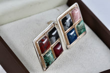 Load image into Gallery viewer, Sterling Silver Men's Hand Made Square Polished Gemstones Cufflinks