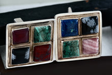 Load image into Gallery viewer, Sterling Silver Men's Hand Made Square Polished Gemstones Cufflinks