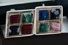 Load image into Gallery viewer, Sterling Silver Men's Hand Made Square Polished Gemstones Cufflinks