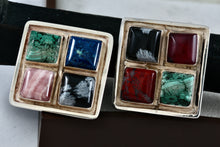 Load image into Gallery viewer, Sterling Silver Men's Hand Made Square Polished Gemstones Cufflinks