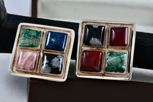 Load image into Gallery viewer, Sterling Silver Men's Hand Made Square Polished Gemstones Cufflinks