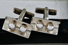 Load image into Gallery viewer, Vintage Taxco Sterling Silver Mens Double Bead Concave Curved Bar Cufflinks