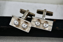 Load image into Gallery viewer, Vintage Taxco Sterling Silver Mens Double Bead Concave Curved Bar Cufflinks