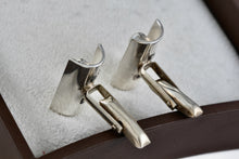 Load image into Gallery viewer, Vintage Taxco Sterling Silver Mens Double Bead Concave Curved Bar Cufflinks