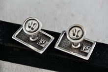 Load image into Gallery viewer, Vintage KC Men's Silver Tone Rectangle Engraved Footprints Cufflinks